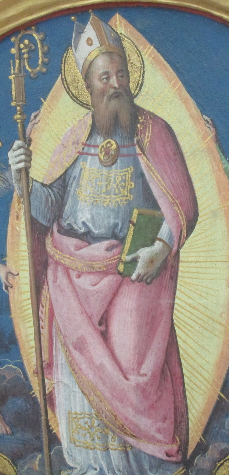Particolare di Agostino in gloria fra angeli e con i santi Benedetto e Bernardo