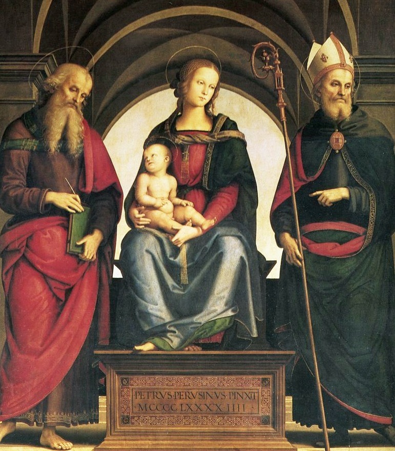 Madonna in trono con Giovanni Evangelista e Agostino di Pietro Vannucci detto il Perugino