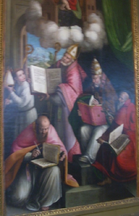 Agostino Dottore della Chiesa, in un dipinto dei fratelli Bella a Finalmarina, Basilica di san Giovanni Battista