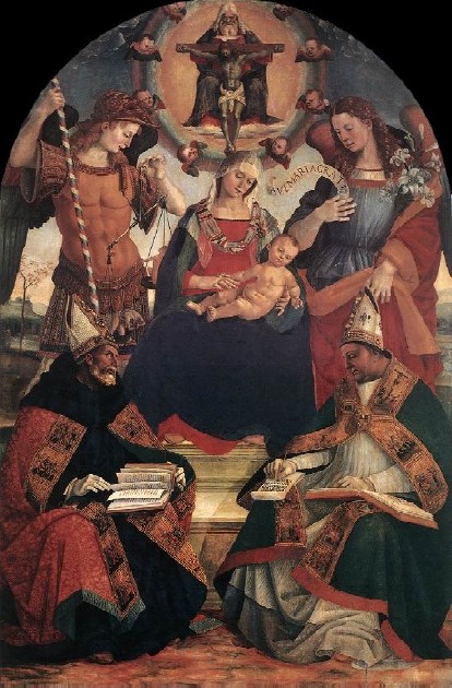 Agostino, Atanasio, la Madonna con il Bambino e la Trinità