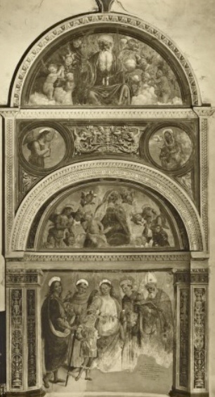 San Giuliano l'Ospedaliere, san Nicola da Tolentino, Tobia e san Raffaele Arcangelo, sant'Antonio da Padova e sant'Agostino, Madonna con Bambino in gloria e angeli, Annunciazione, Dio Padre benedicente