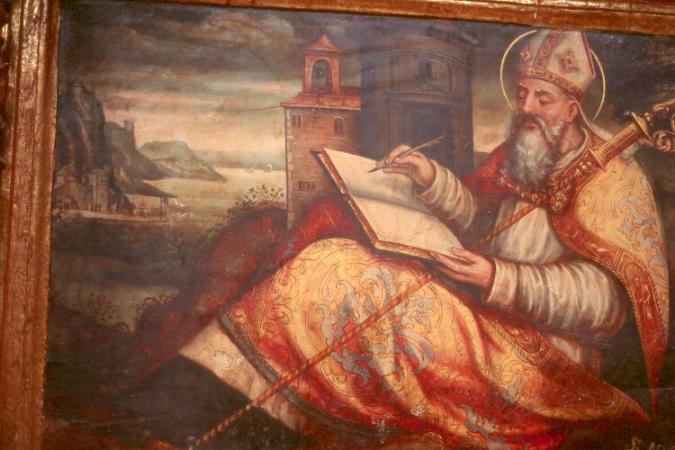 Agostino vescovo e Dottore della Chiesa nella predella del'altare maggiore a Tecali