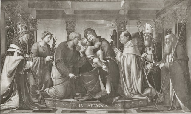 Circoncisione di Gesù tra sant'Ambrogio, santa Caterina d'Alessandria, il donatore fra Jacopo Lampugnati, priore dei Padri Umiliati, sant'Agostino e san Girolamo