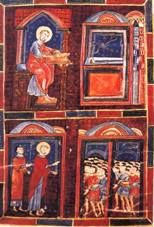 Agostino predica ai fedeli in un manoscrito del XIII secolo a Madrid, Biblioteca Nazionale