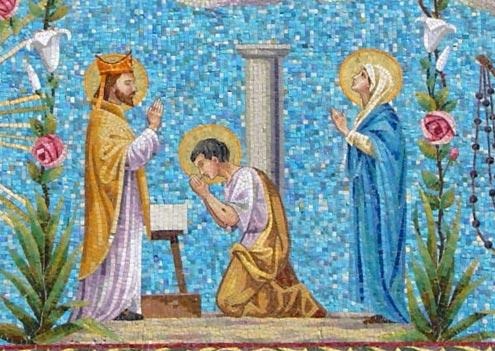 Monica e un vescovo che benedice Agostino