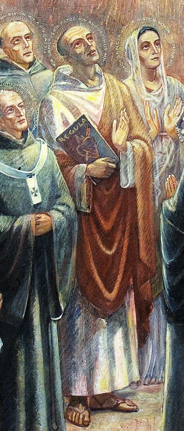 Agostino con santi e beati dell'Ordine contempla la Trinità: particolare di Agostino e Monica