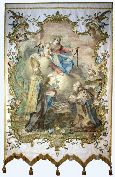 Stendardo della Madonna della Cintura a Ferno con Agostino, Antonio abate e un frate francescano