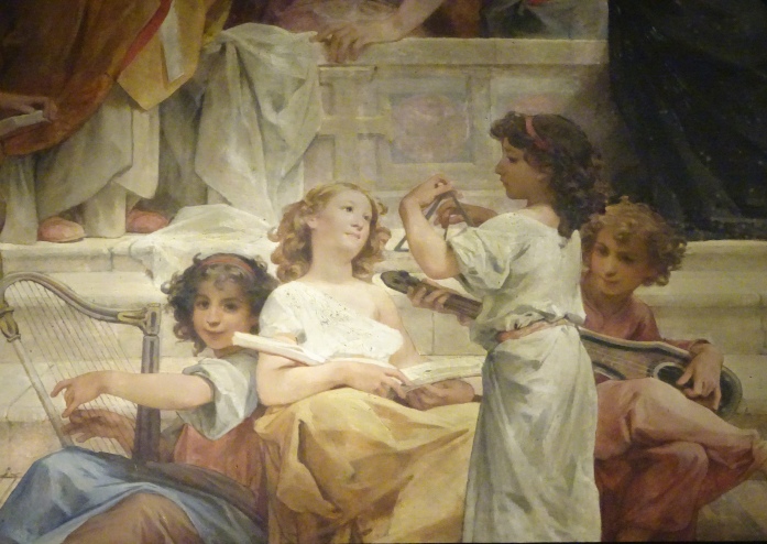 Battesimo di Agostino: particolare degli angeli musicanti