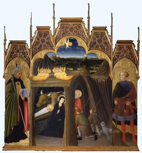 Adorazione dei pastori fra i santi Galgano e Agostino