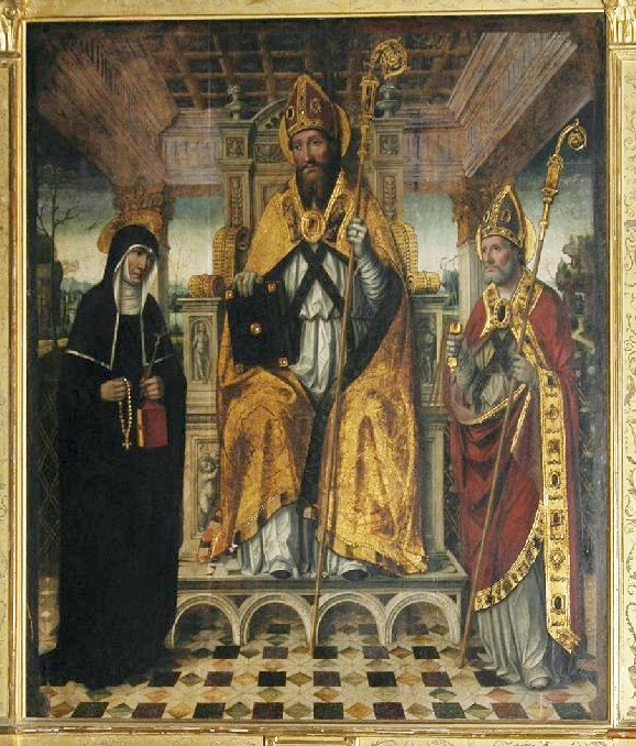 Sant'Agostino in trono tra santa Monica e sant'Ambrogio di Luca Baudo