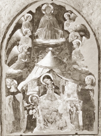 Padre Eterno e angeli, Pietà e devoti, sant'Agostino e san Nicola da Tolentino