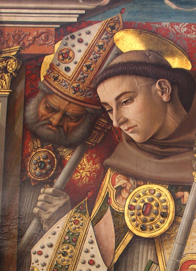 Vergine in trono con Agostino e santi: particolare di Agostino