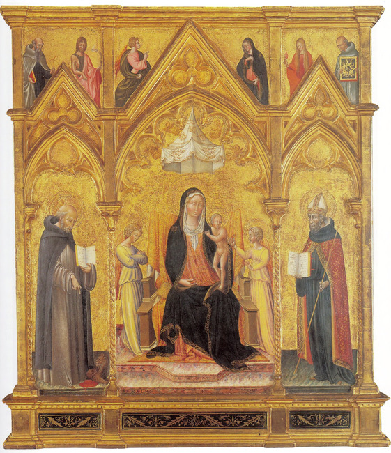 Madonna con Bambino in trono e angeli, San Girolamo, Sant'Agostino, Sant'Antonio Abate e san Giovanni Battista, Angelo annunciante e Maria Vergine annunciata, Santa Maria Maddalena e san Bernardino da Siena