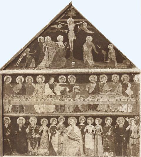 Ultima Cena con la vergine con il Bambino in trono tra i santi Girolamo, Anastasio, Agostino, Margherita d'Antiochia, Caterina d'Alessandria, Lucia, Rosalia, Elena, Leonardo, Antonio Abate e Cristoforo