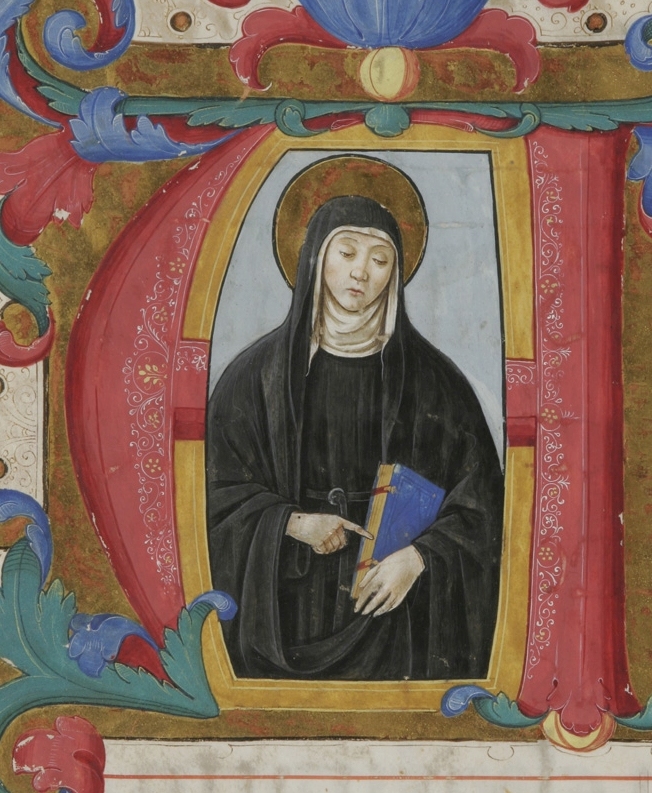 Santa Monica in una miniatura dell'Innario di San Gaggio in San Marco a Firenze