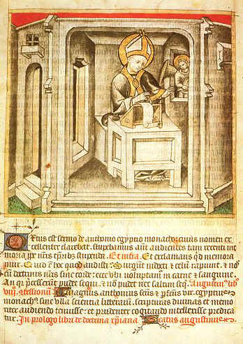 Sant'Agostino scrive ispirato da un angelo