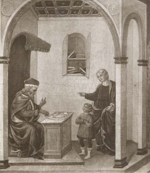 Agostino condotto a scuola dalla madre Monica