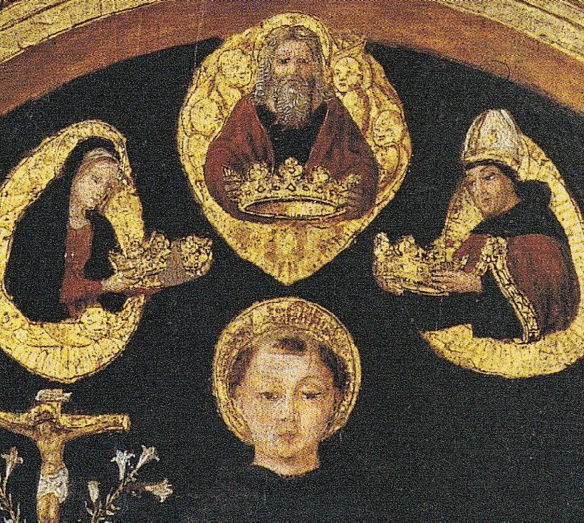 Triplice incoronazione di san Nicola da Tolentino con Agostino, la Vergine e Iddio Padre di Jacopo Loschi al Civico Museo di Carpi