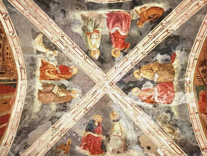 Sant'Agostino vescovo con gli Evangelisti e i Padri della Chiesa