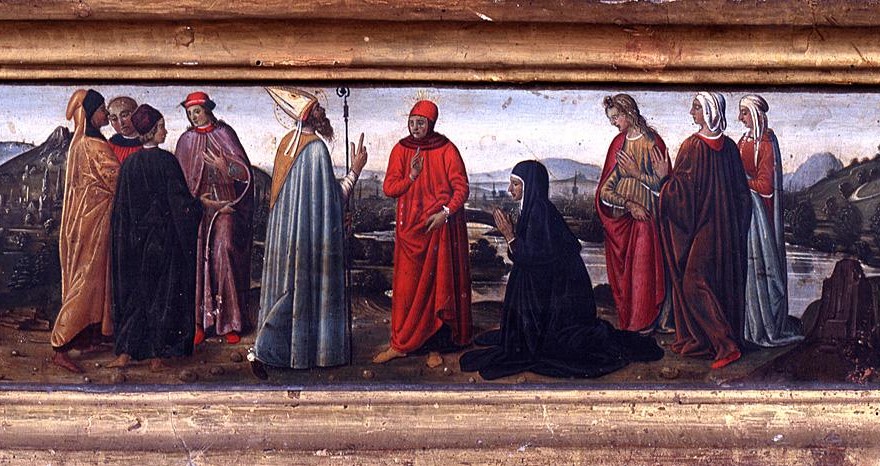 Agostino e Monica ascoltano la predicazione di Ambrogio