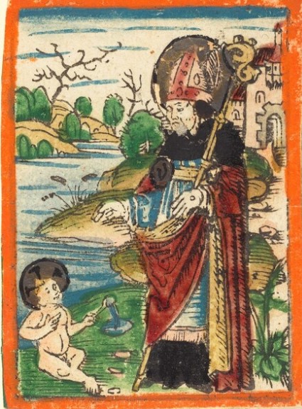 Agostino e il bambino in riva al mare