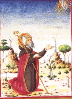 Agostino in ginocchio prega la Trinità di Tommaso da Modena