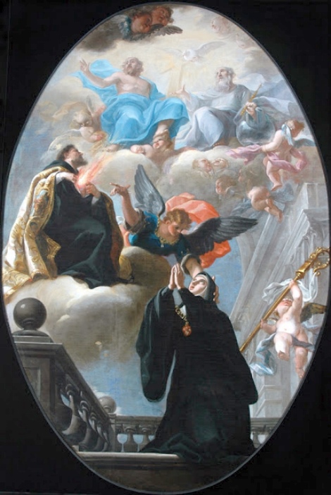 La visione di Santa Gertrude la Grande (di Helfta) con Sant'Agostino e la Trinità