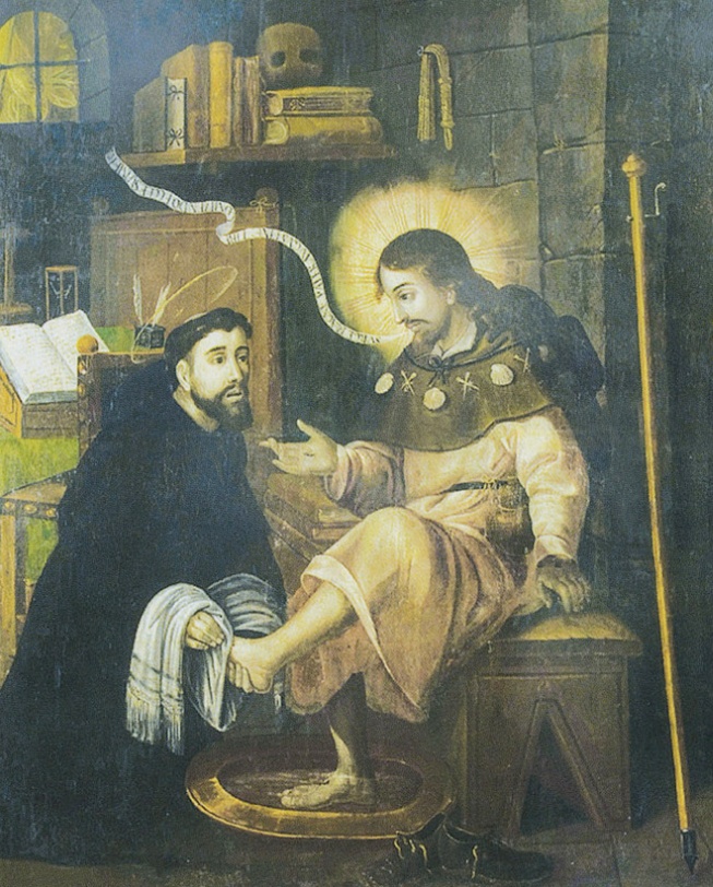 Agostino lava i piedi al Cristo pellegrino