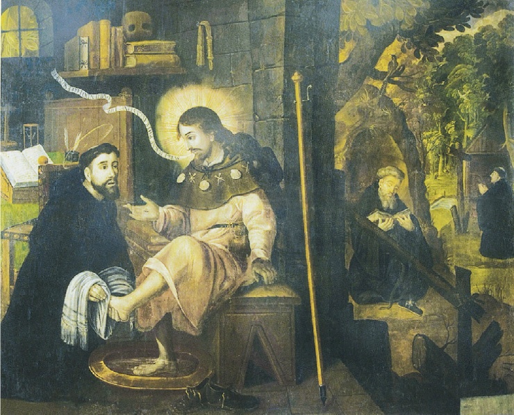 Agostino lava i piedi al Cristo pellegrino