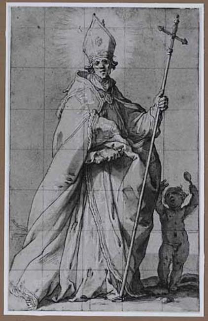Sant'Agostino vescovo con il bambino in riva al mare