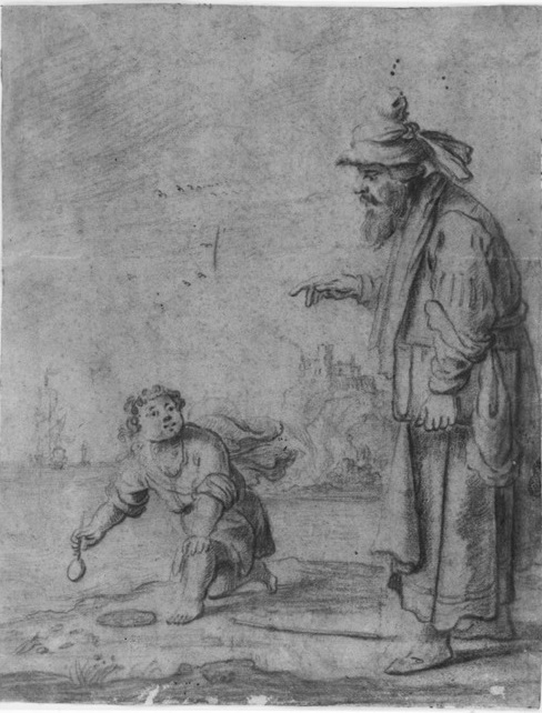 Agostino e il bambino sulla spiaggia