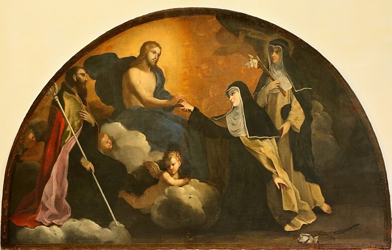 Gesù dona l'anello a santa Maria Maddalena de' Pazzi in presenza dei santi Agostino e Caterina da Siena