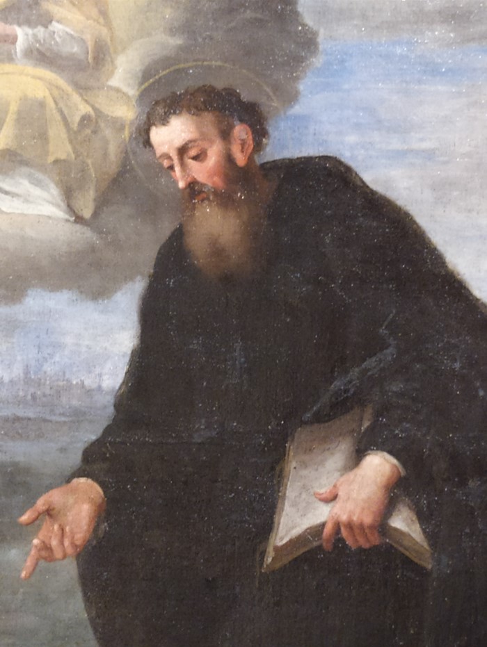 Sant'Agostino e il Bambino sulla spiaggia: particolare di Agostino