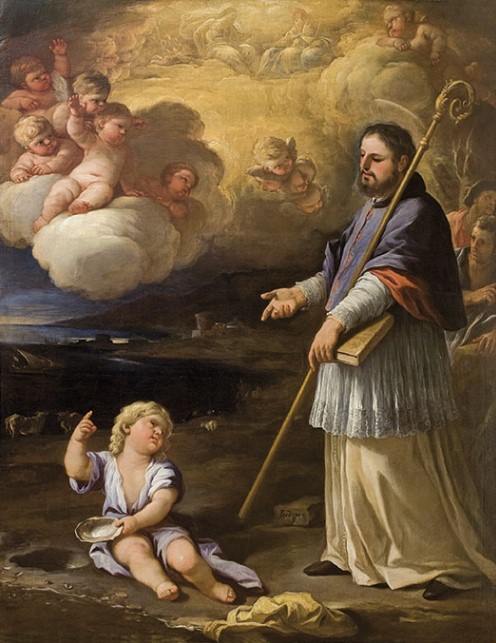 Agostino e il bambino sulla spiaggia