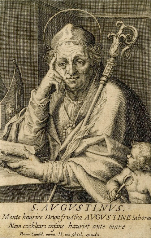 Agostino allo scrittoio medita sul mistero della Trinità