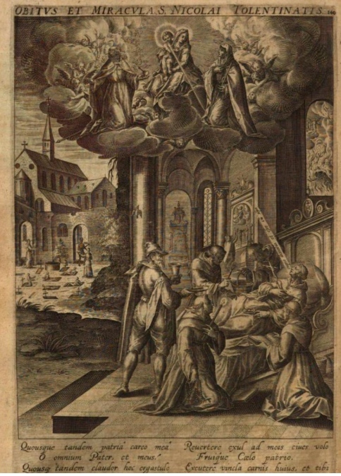 Morte di san Nicola con Agostino, Monica e la Vergine