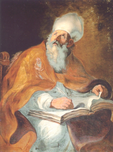 Agostino allo scrittoio scrive ispirato da Dio di anonimo umbro
