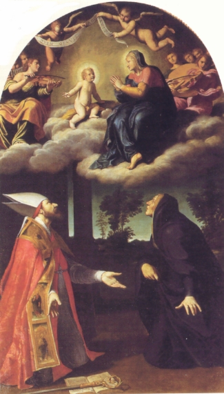 Agostino vescovo e la madre Monica ai piedi della Vergine