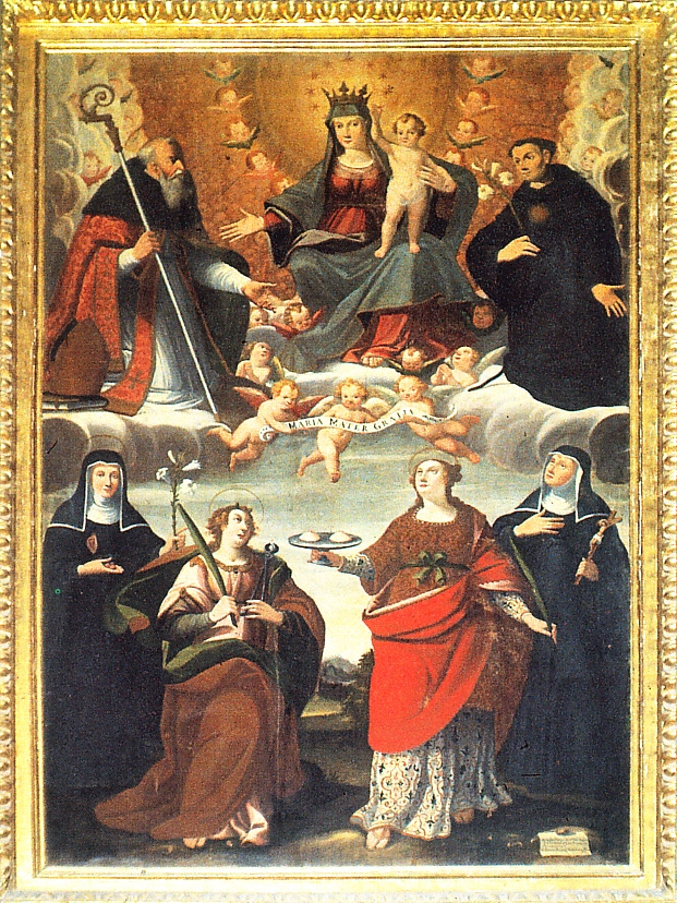 Madonna incoronata con il Bambino e i santi Agostino, Nicola da Tolentino, santa Apollonia e monache agostiniane
