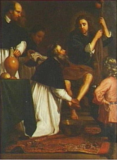 Agostino lava i piedi al Cristo pellegrino