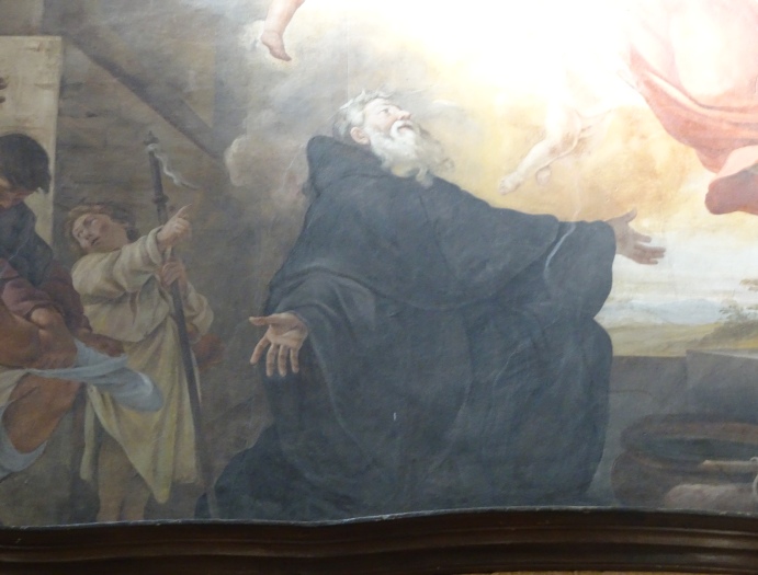 Agostino lava i piedi al Cristo pellegrino: particolare di Agostino