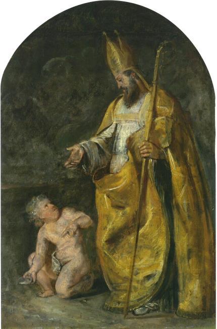 Sant'Agostino in riva al mare, meditando sul dogma della Santa Trinità