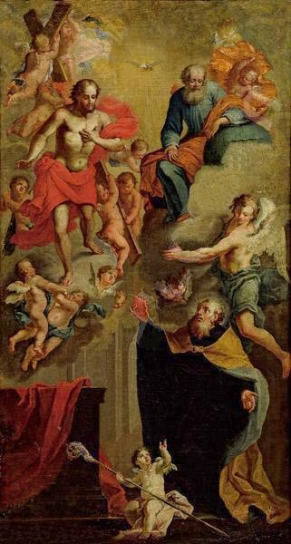 Agostino cardioforo ai piedi della Trinità