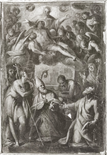 Trinità in gloria, sant'Ansano, san Giovanni Battista, sant'Agostino, san Girolamo, san Pietro e santa Caterina da Siena