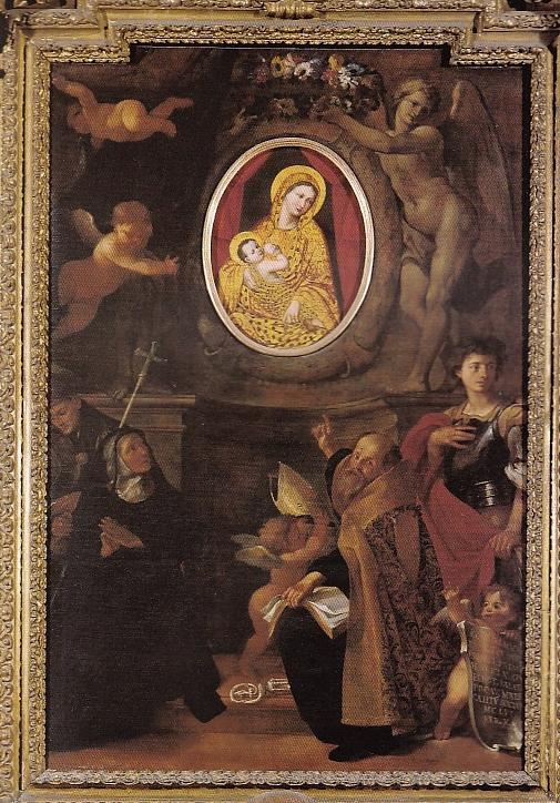I Santi Monica, Agostino, Tommaso da Villanova e Guglielmo d'Aquitania venerano l'immagine di Maria con il Bambino