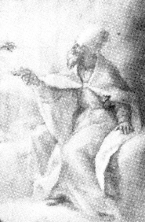 Triplice incoronazione di san Nicola con la Vergine, Agostino e il Cristo. Particolare della figura di Agostino