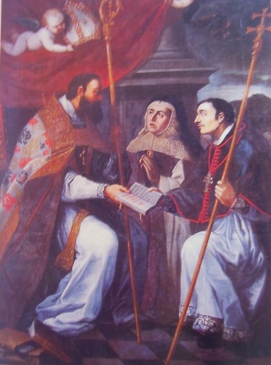 Agostino dà la sua regola a san Lorenzo Giustiniani e a una religiosa del suo ordine