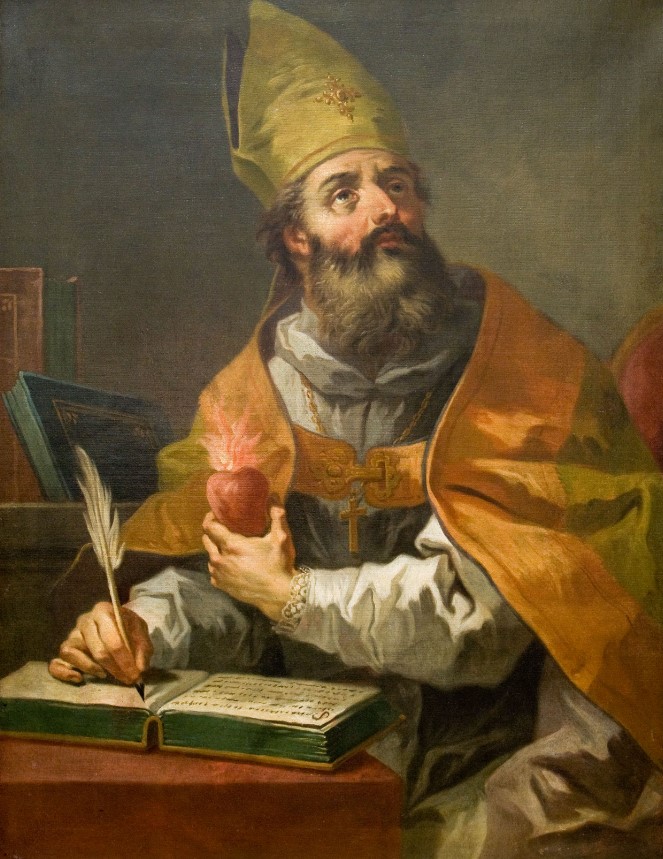 Sant'Agostino cardioforo scrive ispirato da Dio