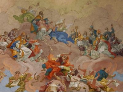 Sant'Agostino cardioforo scrive ispirato da Dio