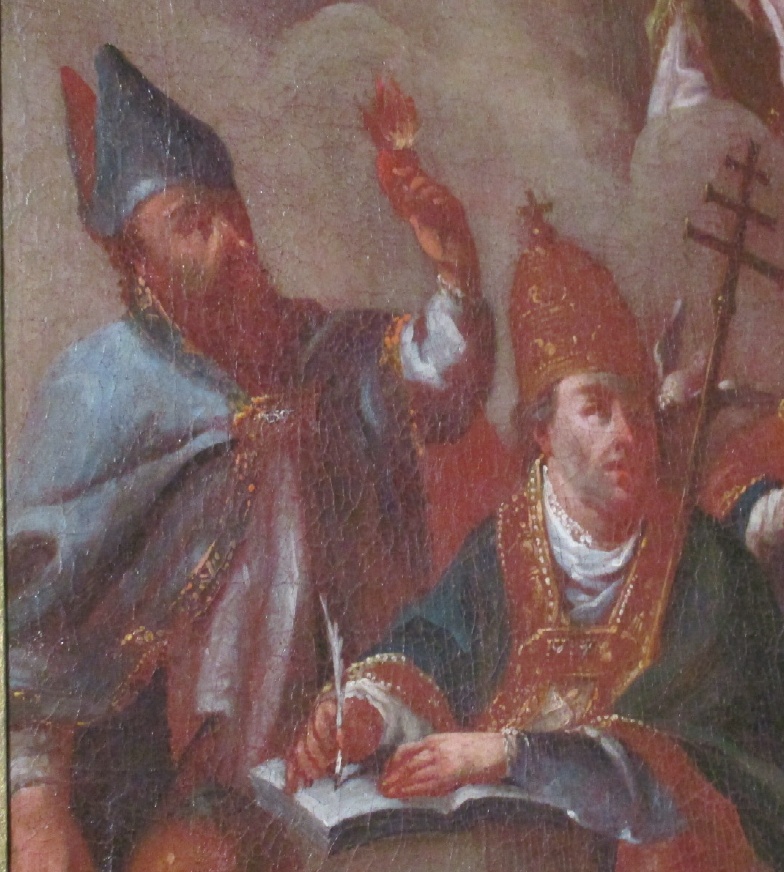 Particolare di sant'Agostino con il cuore fiammante in manoà